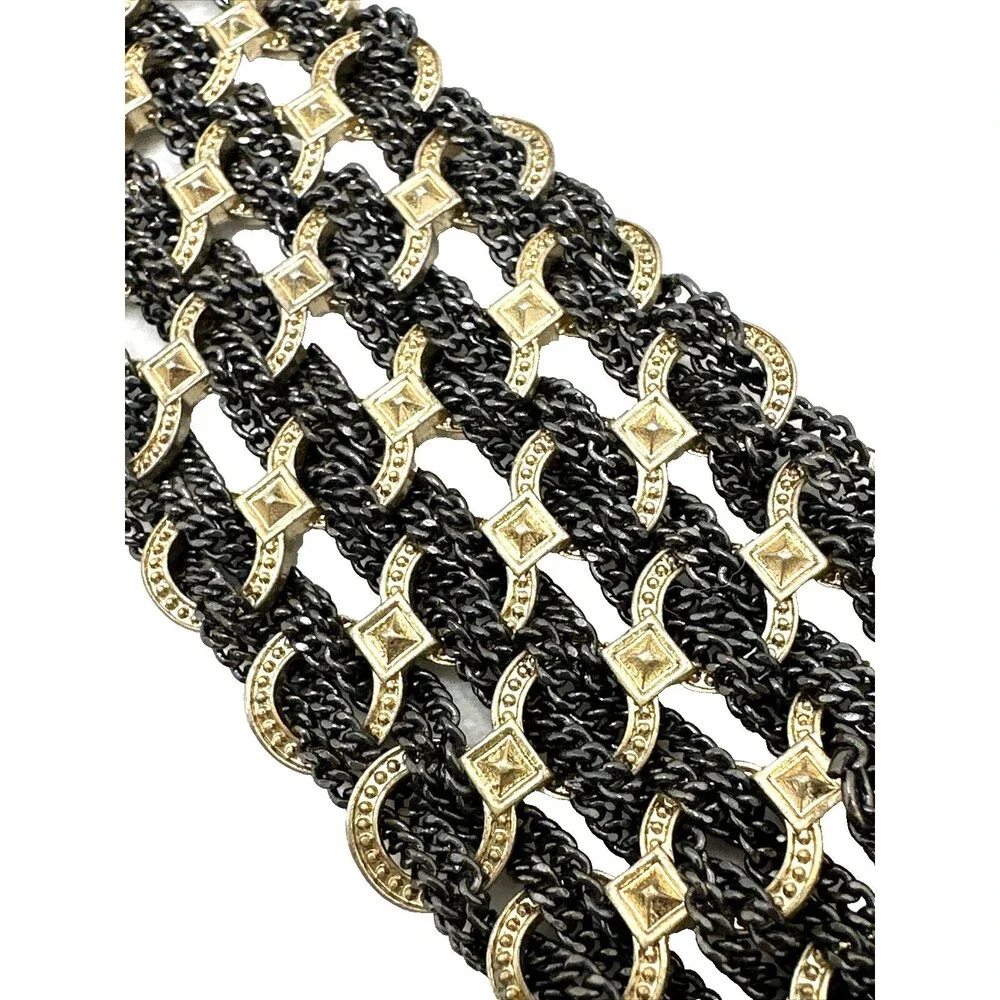 Banana Republic Chain Link Bracelet Black Woven Mesh Gold Tone Accent 7 1/4